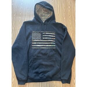 Buck Wear Hoodie Mens XL Black Camo USA Flag Hooded Pullover Sweatshirt